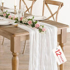 12 Pack White Cheesecloth Table Runner 35x120inch, Summer 10FT Boho Gauze Sheer Cheese Cloth Table Runner for Wedding Bridal Shower Baby Shower Boho Holiday Decorations by BlueTopCoLtd