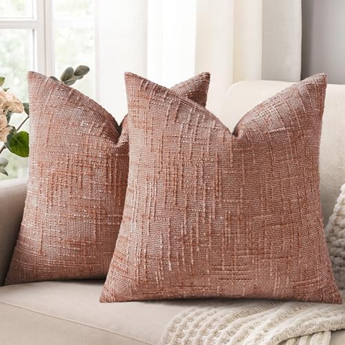 decorUhome Textured Chenille Throw Pillow Covers 26x26 Set of 2 Pink by decorUhome