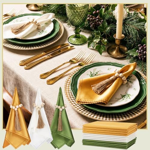 LemonRoad 36 Pcs Napkin Rings Set 12 Wood Bead Napkin Rings, 24 Cloth Napkins Boho Farmhouse Table Decorations Dinnerware Sets, Banquet, Wedding, Holiday Dinner Party - Image 5