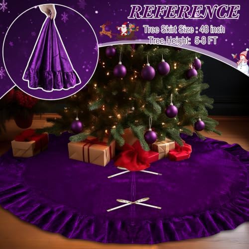 48 Inches Velvet Halloween Tree Skirt Decorations Purple Luxury Xmas Fur Plush Skirts for Halloween Merry Christmas Party Rustic Vintage Holiday Home Winter - Image 3