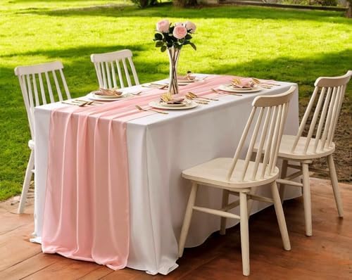 MDS Pack of 15 | Peach | 14ft Chiffon Table Runner 29x170 Inches Long Romantic Rustic Sheer Gauze Runner for Wedding Bridal Shower Birthday Banquets Engagement Spring Easter Boho Decorations - Image 6