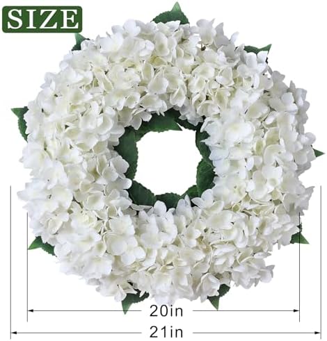 21" Artificial Hydrangea Flower Wreath for Front Door Decor (White) - Image 5