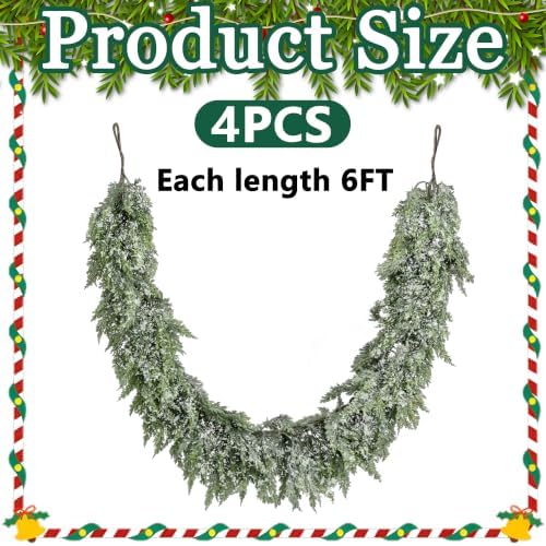 4Pcs Christmas Snow Norfolk Pine Garland,6Ft Artificial White Frost Garland - Image 2