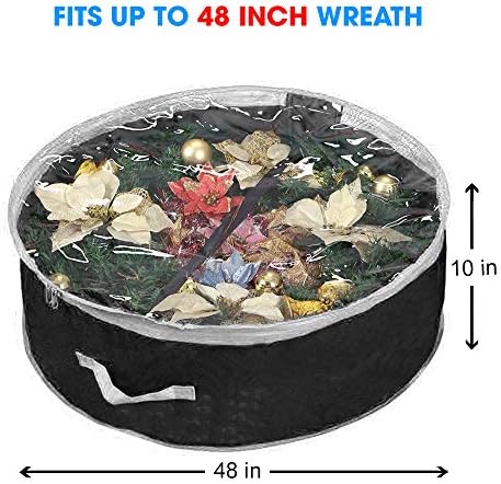 Christmas Wreath Storage Bag 48" with Clear Window | Extra Large Garland Xmas Wreath Container | Durable 600D Oxford Material | XL Huge 48” Holiday Wreath Bags Box (Black) - Image 2