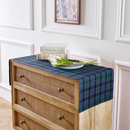 Solino Home 100% Pure Linen Table Runner, 14 x 60 in, Blue and Green Plaid - Image 4