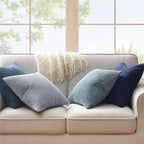 Topfinel Decorative Throw Pillow Covers Dusty Blue Navy Series 16x16 Inch Set of 4,Summer Corduroy Striped Toss Pillows for Couch,Patio,Balcony,Children Bedroom,Modern Fluffy Blue Gradient Shams - Image 2
