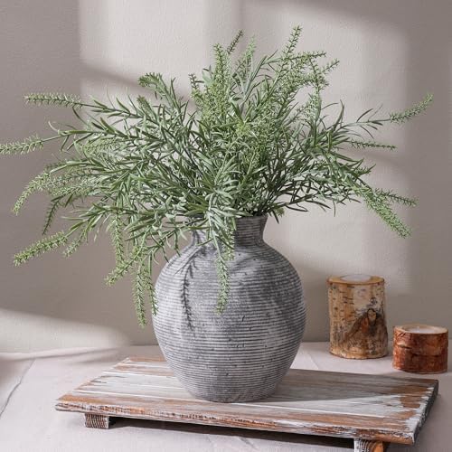 Ceramic Flower Vase Home Decor, 7.4 in Farmhouse Table Vases Retro Vintage Living Room Kitchen Bedroom Decoration Pottery Decorative Vases for Flowers House Shelf Office Desk Dining Entryway, Grey - Image 2
