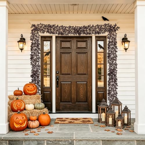 Hollyone 2 Pack Fall Garland 6FT Artificial Plum Cimicifuga Seeded Leaf Garlands Faux Purple Leaves Fall Foliage Autumn Garland for Mantle Fireplace Thanksgiving Halloween Home Indoor Outdoor Decor - Image 7
