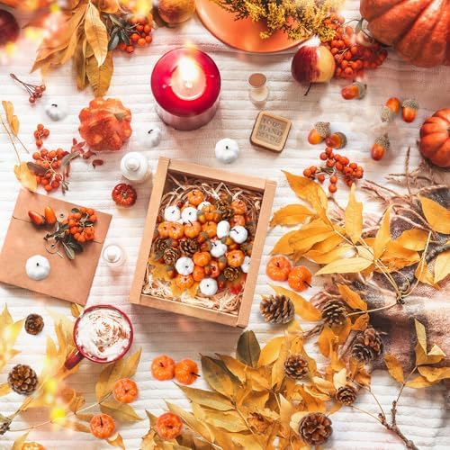 Yookeer 120pcs Fall Mini Pumpkins Artificial Acorn Pine Cone, Lovely Color - Image 4