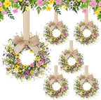 Dingion 6 Pcs 6" Mini Spring Cabinet Wreaths Spring and Summer Wildflower Candle Rings Wreaths for Kitchen with Ribbon Small Floral Wreath for Window Door Farmhouse Wedding Decorations by Dingion