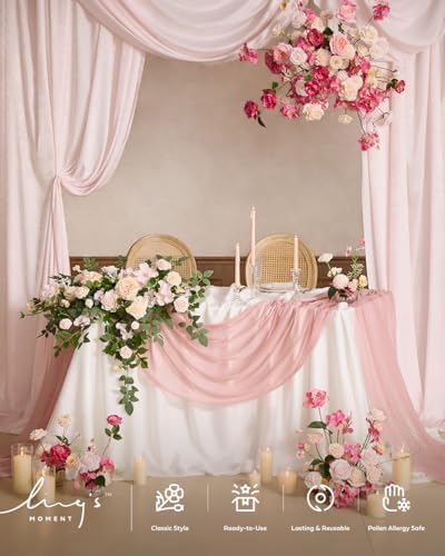 Ling's moment 2 Pack Pink Floral Garland Wedding Arch Flowers - Image 5