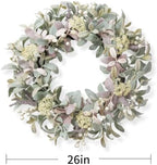 26 Inch Lambs Ear Wreaths for Front Door, Artificial Summer Fall Wreath with Mixed Color Lambs Ear, Berries & Wheat, Year Round Door Wreath for Farmhouse Wedding Home Porch Indoor Outdoor Decor - Image 2