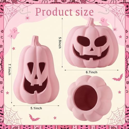 Tioncy Halloween Decor Terracotta Jack O Lantern Pumpkin Decor,Pink - Image 2