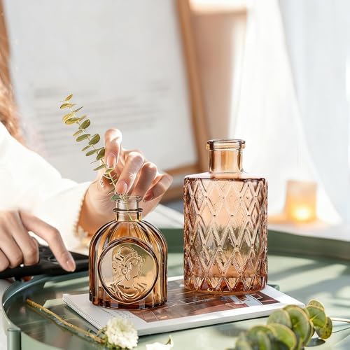 Bud Vases Set of 12, Small Mini Glass Vases for Centerpieces - Elegant Vintage Style - Perfect for Table Decor, Wedding, Party Centerpieces - Great Gift for Home Decor Lovers (Amber) - Image 6