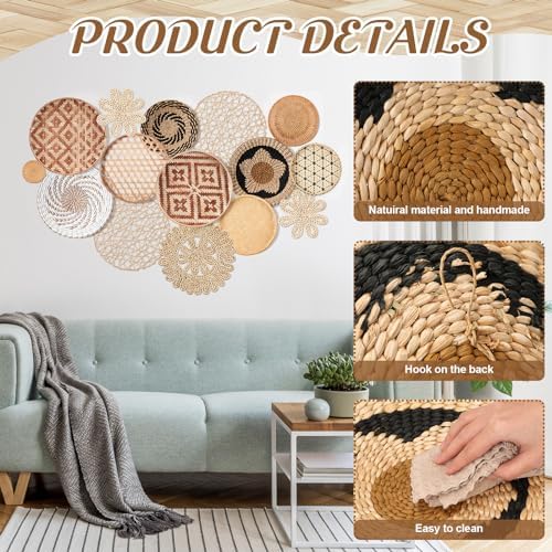 FillTouch 15 Pcs Boho Wall Basket Decor Wicker Woven Hanging Farmhouse - Image 3