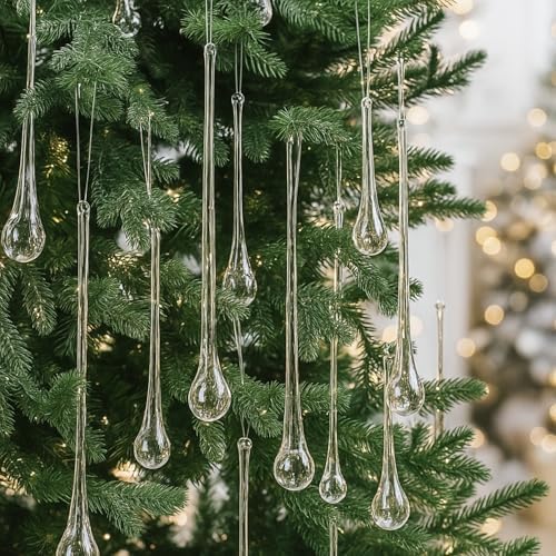 22 Pcs Clear Glass Teardrop Christmas Ornaments,4 Large Size by LOYIM