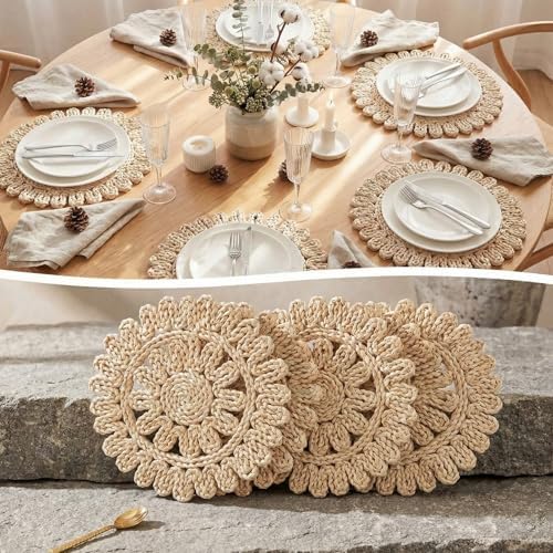 Set of 24 Ruffled Woven Corn Husk Placemats 11.8'' Boho Farmhouse Placemats for Tabletop Decor Elegant Dining Wedding Christmas Thanksgiving Day Holiday Dinner Party Housewarming Gifts Daily - Image 5
