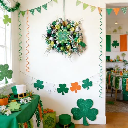 idyllic Irish Festival Aloe Green 22 Inch St Patricks Day Wreath, Four Leaf Clover Wood Sign with Green White Bow, Shamrock Decorations for Front Door Window Indoor Outdoor Holiday Decor - Image 6