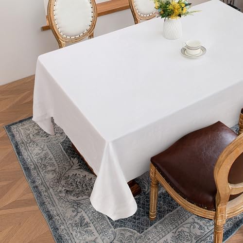 Linen World Linen Tablecloth,100% French Linen White Tablecloth 132" x 90" Inch,Washable Rectangular Tablecloth for Dining,Outdoor,Weddings and Restaurants,Decorative Thanksgiving Christmas - Image 2