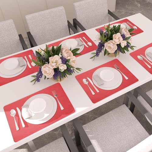 Maxpearl Faux Leather Placemats Set of 8, Easy to Clean, Light Red - Image 6