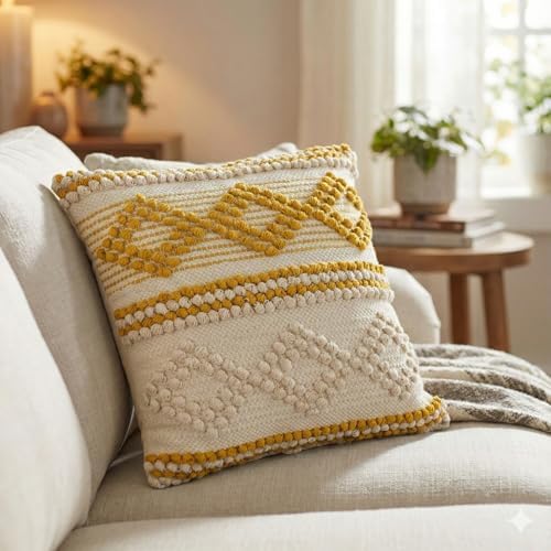 TreeWool 100% Cotton Woven Throw Pillow Cover (Pack of 1, 18" x 18", Yellow) by TreeWool