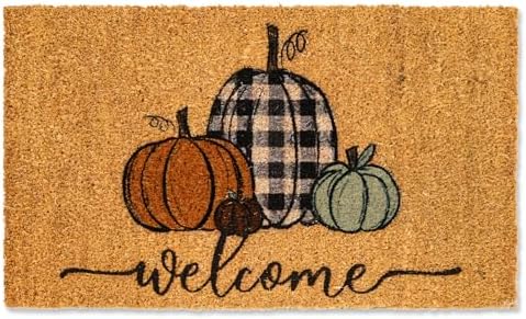 Whaline Fall Door Mats Natural Coir Welcome Doormat Pumpkin Non Slip Farmhouse Rectangle Front Door Rugs Floor Mat for Outdoor Entrance Porch Decor, 16 x 28 Inch by Whaline