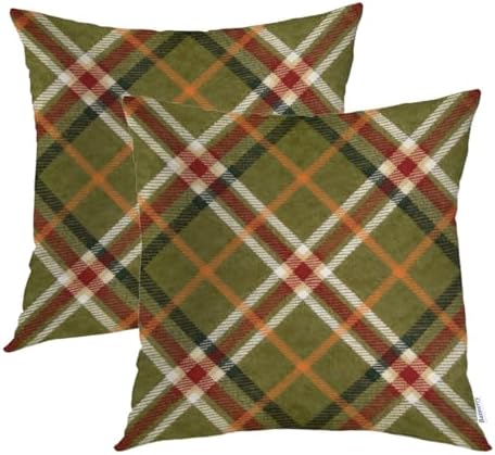 Batmerry Apple Green Checkered Throw Pillow Covers, Close Up of The of A Tartan Decorative Pillow Covers Digital Printing Blended for Couch Sofa Bed Invisible Zipper 26X26 in(Set of 2) by Batmerry