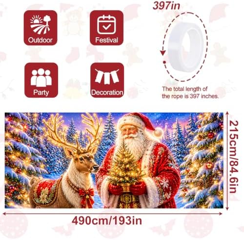 7x16FT Christmas Santa Deer Garage Door Cover Decorations Christmas Garage Door Banner for Outdoor Indoor Christmas Decorations Party Photography Backdrop - Image 2