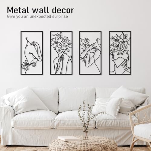 Black Metal Abstract Wall Art, Minimalist Woman Flower Bathroom Wall Decor - Image 5