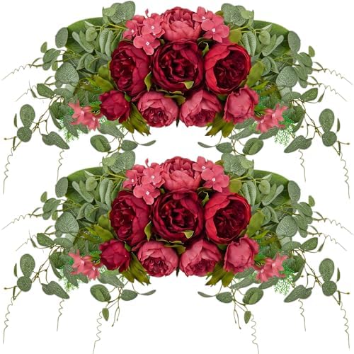 Suncalla 2 Pcs Artificial Peony Eucalyptus Floral Swag for Arch, Red by Unknown