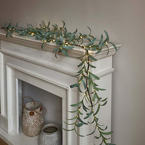 LITBLOOM Lighted Olive Garland Battery Operated with Timer 96 Fairy Lights 6FT, Artificial Greenery Twig Vine Lights for Christmas Spring Fireplace Mantle Decoration Indoor Outdoor by LITBLOOM