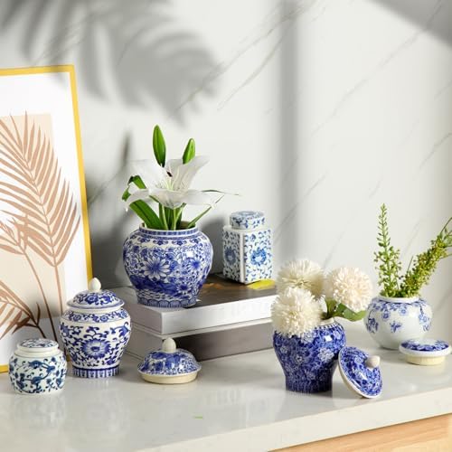 6 Pcs Small Blue and White Vases Chinoiserie Porcelain Vase, Novelty - Image 4