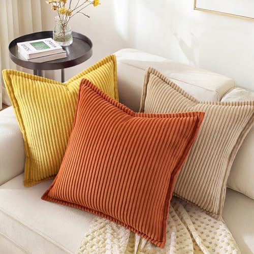 decorUhome Fall Corduroy Mustard Yellow Throw Pillow Covers 26x26 Set of 2 - Image 5