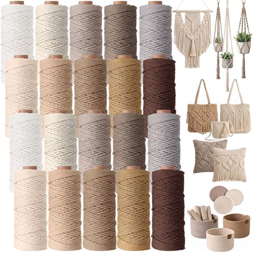 Timgle 20 Rolls Macrame Cord 3 mm X 875 Yards, Natural Colors by Timgle