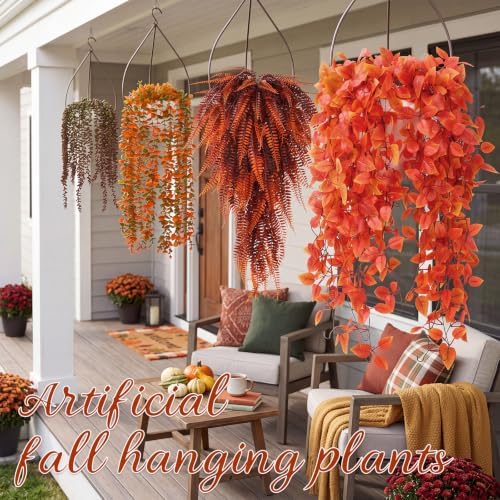 Daifunli 8 Pcs Artificial Fall Hanging Plants Fake Hanging Ferns Plastic Autumn Faux Plants for Wall Room Garden Garland Indoor Outdoor Decor No Basket - Image 3