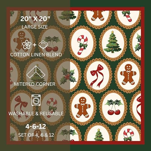 FINGERCRAFT Cloth Napkins Set of 12 Cotton Blend, 20x20, Vintage Christmas - Image 6