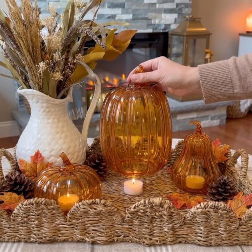 Yungyan Set of 3 Glass Pumpkin Fall Decor Table Centerpiece, Orange - Image 5