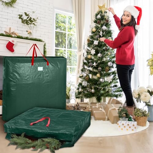 2 Pcs 48 Inch Christmas Wreath Storage Bags with Handle, Green - Image 4