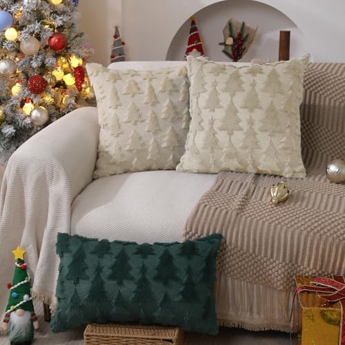 DFXSZ Christmas Tree Pillow Covers 20x20 Set of 2 Christmas Decor BeigeStar - Image 2