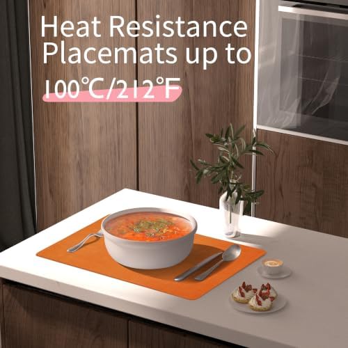 Maxpearl Faux Leather Placemats Set of 8 - Waterproof - Wipe Clean - Heat Resistant - Anti Slip Dining Table Place Mats, Suitable for Indoor & Outdoor Use, 17’’×12’’, Orange - Image 4