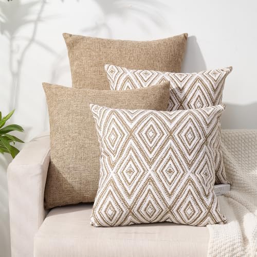 HPUK Throw Pillow Covers 18x18, Set of 4, Light Brown Couch Pillow Covers by HPUK