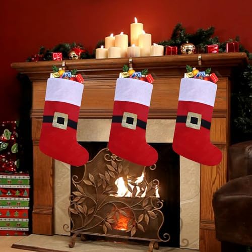 24 Pack Felt Christmas Stockings with Buckle, 19 Inches Red and White Christmas Stockings Hanging Ornaments, White Cuff with Buckle Christmas Stocking for Family Christmas Holiday Decorations - Image 5