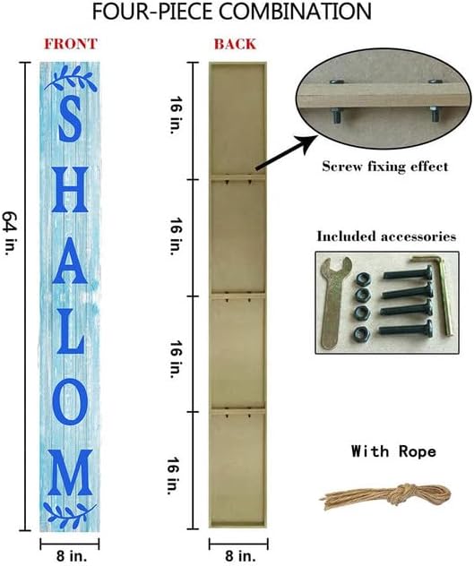 FemiaD Hanukkah Porch Sign Shalom Sign for Front Door 8x63inch Vertical Wooden Hanukkah Porch Sign Happy Hanukkah Porch Décor Standing Hanging Holiday Party Signs Chanukah Wood Welcome Sign for Door - Image 4