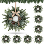 8 PCS Christmas Mini Cabinet Wreaths for Kitchen with Burlap Ribbon Norfolk Snowy Pine Needles Garland Pinecones Artificial Cedar Wreaths for Xmas Front Door Window Home Table Pillar Chair Wall Decor by Unknown