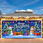 Christmas Garage Door Banner Mural - Merry Christmas Happy New Year Snowman Backdrop - Large 7x16ft Winter Holiday Outdoor Wall Decor - Durable Weatherproof Fabric Cover for Home Xmas Party - Image 7