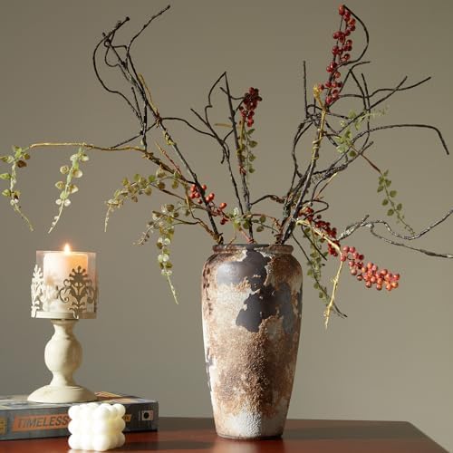 Smiletag Rustic Vase for Home Decor, Farmhouse Terracotta Vases, Stone Vases, Large Vases for Living Room Decor, Rustic Flower Vase Decoration for Living Room Tall Ceramic Vase - Image 4