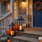 Fall Decor - 2-Pack 16.41" Black Metal Vintage Candle Lanterns with LED Flameless Candles – Decorative Indoor/Outdoor Fall Decorations for Home, Halloween Decor for Porch Mantel Table（NO Glass） - Image 6