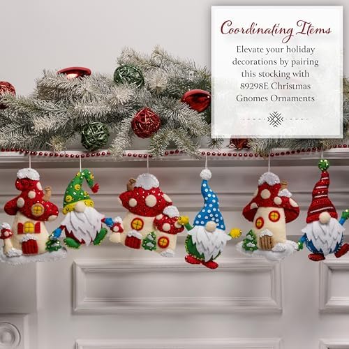 Bucilla Felt Applique 18" Stocking Making Kit, Gnome's Snowy Surprise, Perfect for DIY Arts and Crafts, 89713E - Image 5
