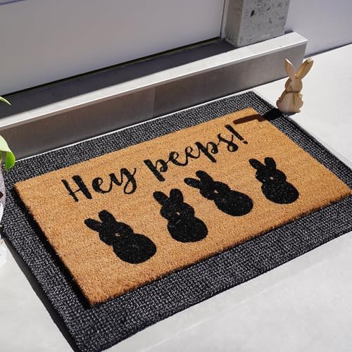 THEODORE MAGNUS Easter Door Mat - Welcome Mat for Front Door with Non-Slip Backing - Durable Doormat - Perfect for Outside Entrance and Entryway Matt - Outdoor/Indoor - Hey Peeps - 17" x 30" - Image 2