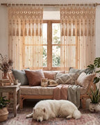 BECHAEO Boho Macrame Beaded Curtain with Tassels, Brown 2 Panels 39" x 79" by BECHAEO